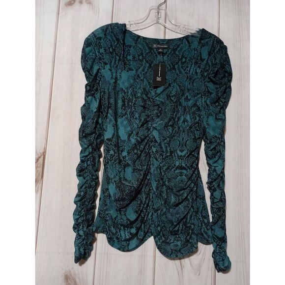 INC Shirt Ladies Medium Turquoise Black Snake‎ Skin Print - Picture 1 of 7